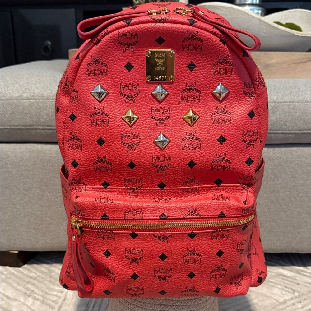 Authentic MCM Scarlet Backpack with Metallic Studs - M